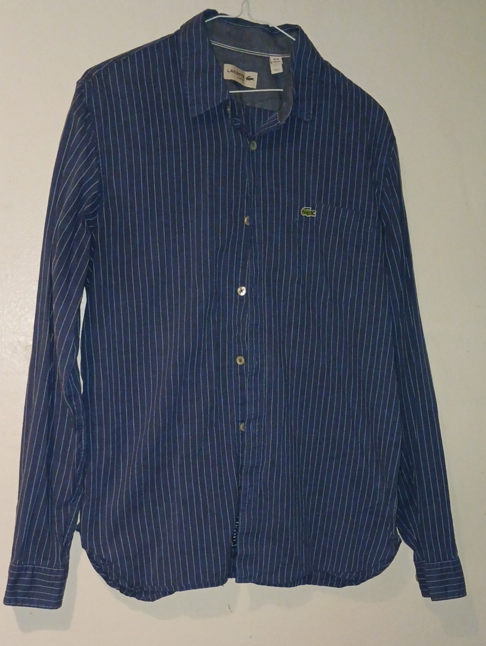 Lacoste Men's Dark Blue Pinstripe Button-Down Shirt